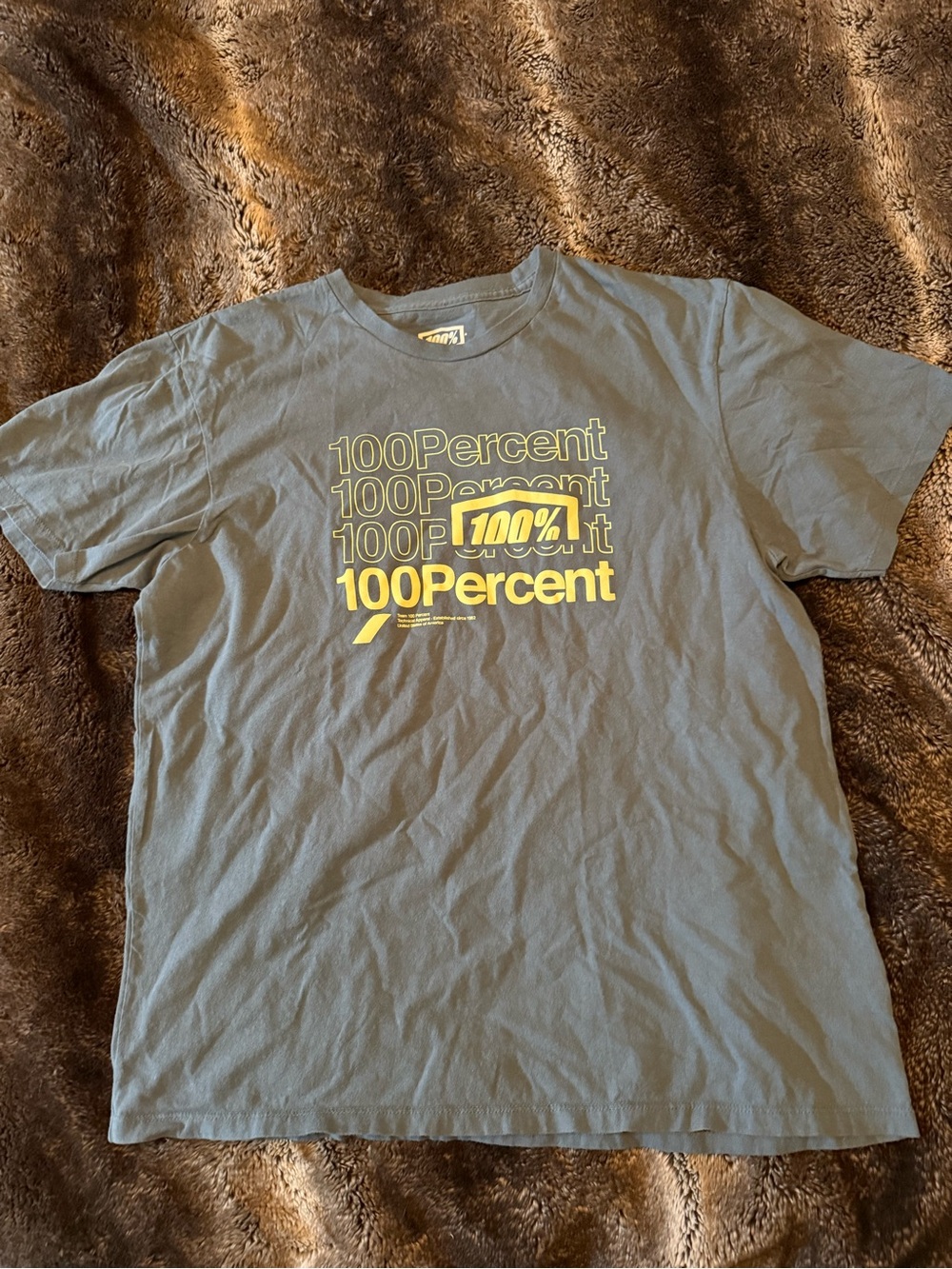 Men's Short Sleeve Graphic Tee in Blue with Yellow Logo